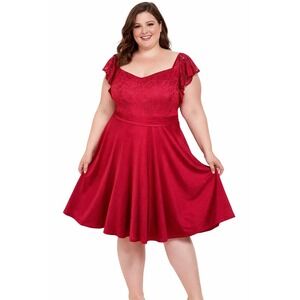 Belle Poque Lace Flutter Sleeve Dress Womens 2XL Red Lace Retro Swing Pinup